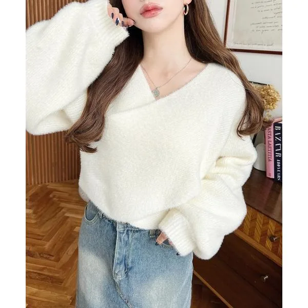 もこもこ ニット セーター カシュクールシャギーニットプルオーバー レディース