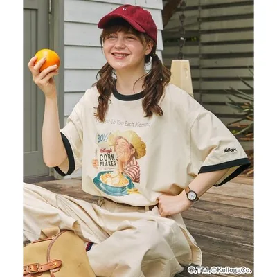tシャツ 半袖 KELLOGG'S/ケロッグ 別注 ヴィンテージプリント半袖リンガーTシャツ レディース メンズ