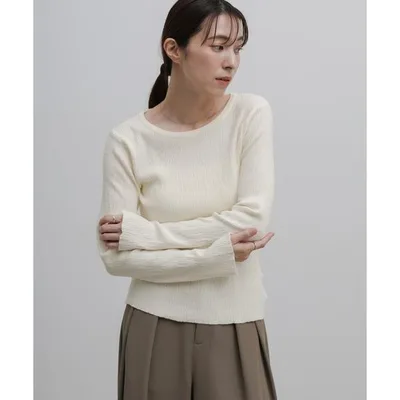 tシャツ 「もちもち肌触り」ニュアンスリブクルーネックトップス レディース