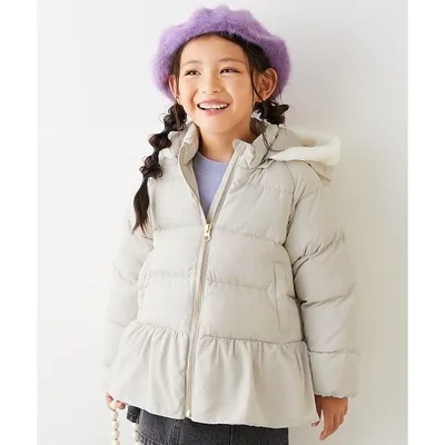 ダウン アウター 洗える ファイバーダウン フードが取り外せる 無地&総柄 ペプラム ジャケット キッズ 子供服 女の子