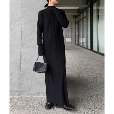 ワンピース フィンガースリーブプチハイリブワンピース「スタイルアップ」