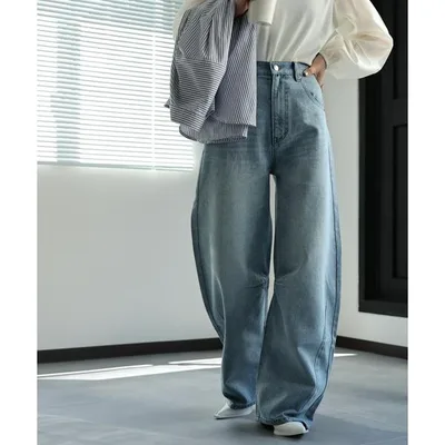 ワイドパンツ ジーンズ デニム デニムパンツ デニムカーブパンツ / バレルレッグデニムパンツ「動画あり」 レディース