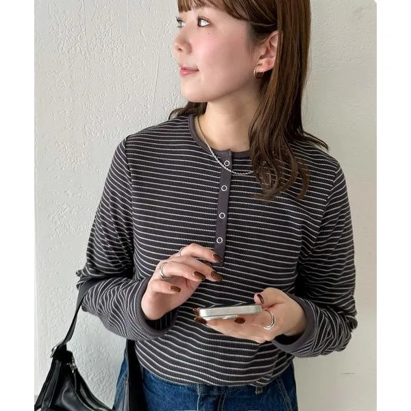 tシャツ 「新色追加」「WEB限定」ワッフルボーダー長袖Tシャツ レディース