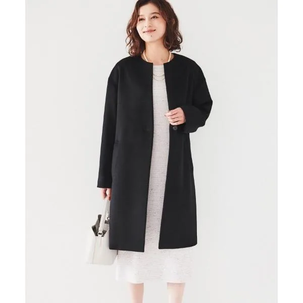 ノーカラーコート コート 「ゆったり/軽やか」カシミヤ混ノーカラーコート レディース