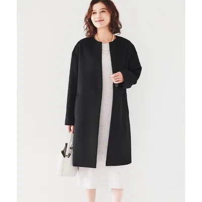 ノーカラーコート コート 「ゆったり/軽やか」カシミヤ混ノーカラーコート レディース