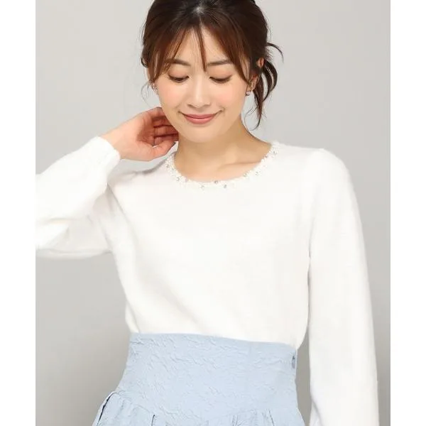 ニット セーター フラッフィー丸首ビジューニット/MM348303 レディース