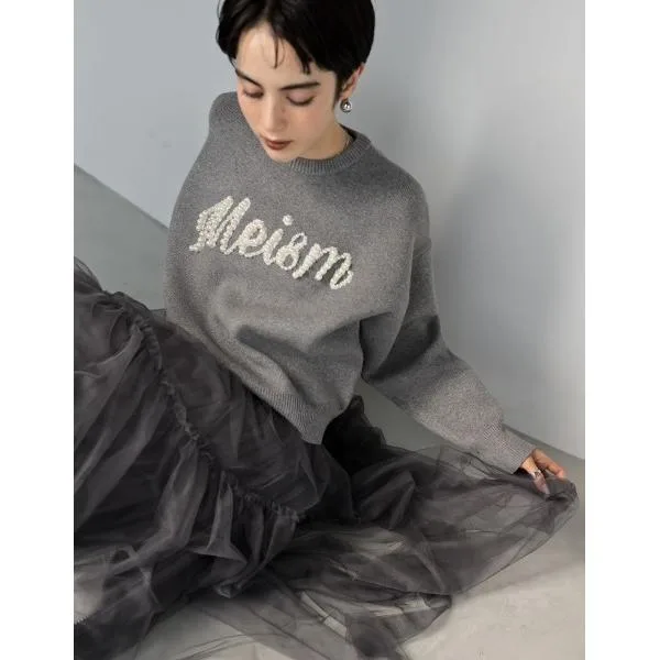 ニット セーター 「2024-25 WINTER COLLECTION」「MEISM by Re:EDIT」「お気に入り数5,000突破!」パールロゴニットトップス レディース