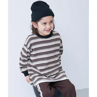 tシャツ 綿100% お洗濯してもよれにくい ビッグシルエット 袖リブ ボーダー 長袖Tシャツ キッズ 子供服 男の子 女の子