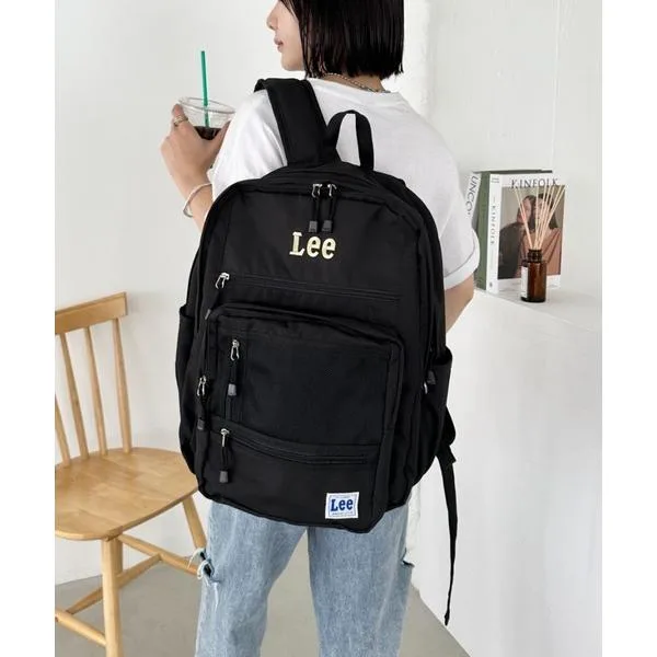 デイバック リュック Lee/リー 14ポケット 多機能 撥水 BIG デイパック/リュック バックパック/大容量 約35.5リットル/スクール ロゴ刺繍 レディース メンズ
