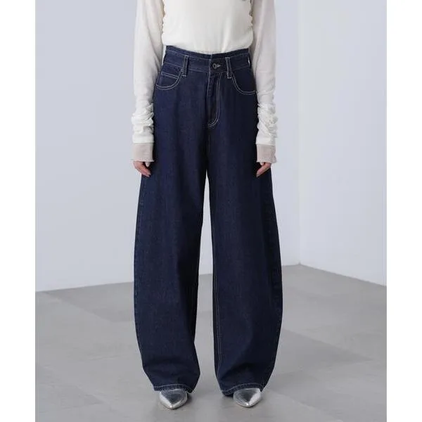 ワイドパンツ ジーンズ デニム デニムパンツ 「3サイズ展開XS-M」デニムエッグパンツ「低身長サイズ有」 レディース