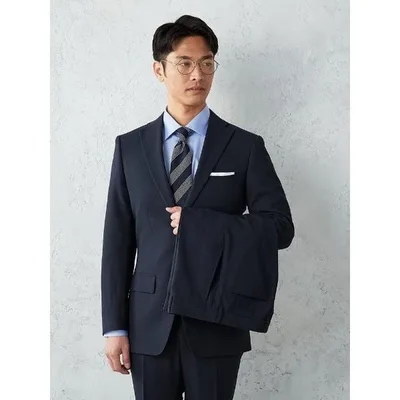 セレモニースーツ セットアップ 「上下洗える/高通気」WEB限定セットアップスーツ ツーパンツ 4WAYストレッチ シャドウストライプ ネイビー メンズ
