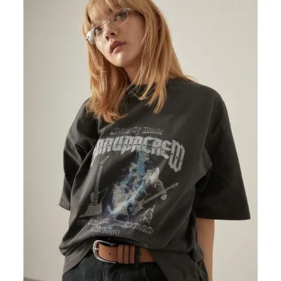 tシャツ 半袖 「Snap club」ビッグシルエットヴィンテージ加工グラフィック半袖Tシャツ レディース メンズ