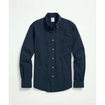 シャツ ストレッチコットン シアサッカー ソリッド カジュアルシャツ Regular Fit メンズ