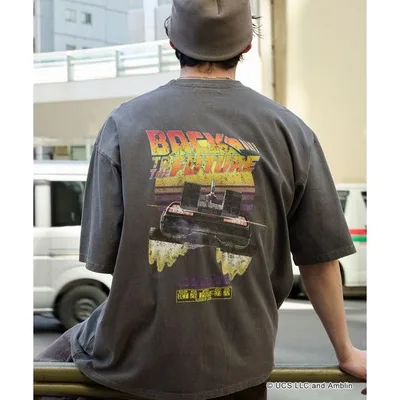 tシャツ 「BACK TO THE FUTURE & JAWS」別注 ピグメント加工ヴィンテージライクデザイン ビッグシルエット半袖Tシャツ/バック・トゥ・ザ・フューチャー/…