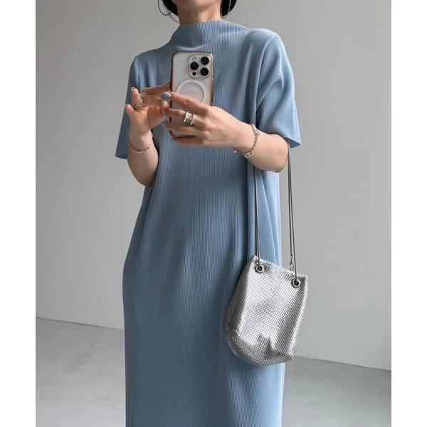ワンピース 半袖 「セルフカット可能」daily daily super stretch pleats one piece / デイリーデイリースーパーストレッチプリーツワンピース「半袖」