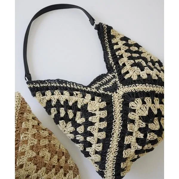 トートバッグ 「 antique andico / アンティーク アンディコ 」 クロシェ編み ペーパー デザイン 配色 バッグ / かごバッグ # レディース