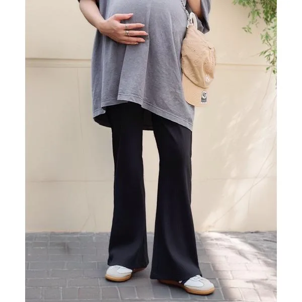 マタニティ 選べる2丈 マタニティリブフレアパンツ
