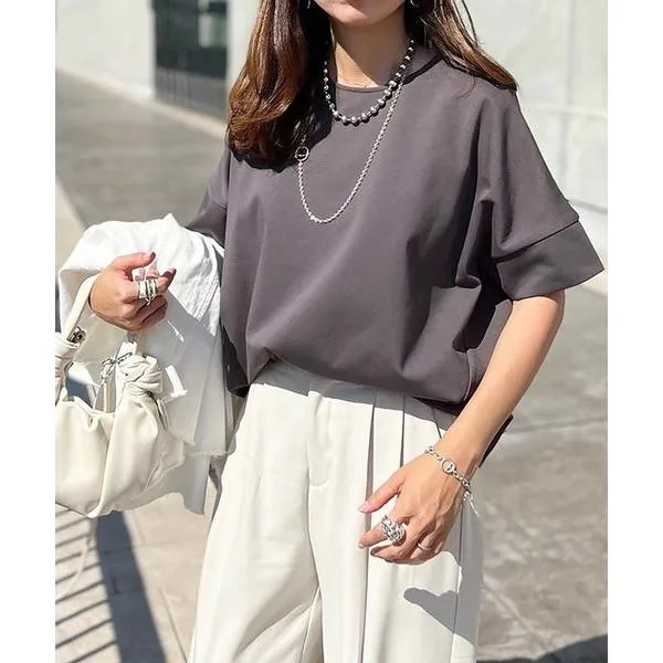 tシャツ 半袖 「秋のインナーに最適体型カバー・累計販売数10000枚突破!」ライトダンボールダブルスリーブプルオーバー レディース