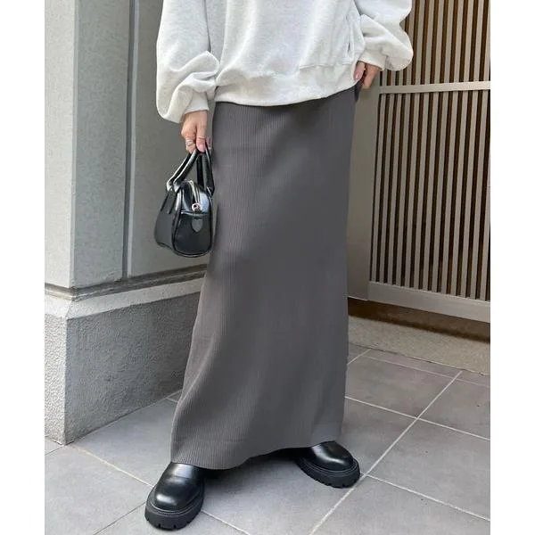 ロング スカート 「新色追加」ポケット付きリブロングナロースカート