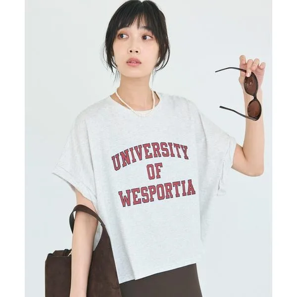 tシャツ 半袖 「WEB限定セール」袖ロールアップロゴTシャツ レディース