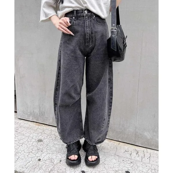 ワイドパンツ ジーンズ デニム デニムパンツ デニムカーブパンツ レディース