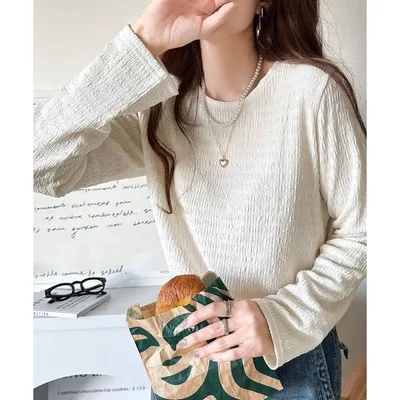tシャツ 「10月中旬再入荷!予約受付中」今日のシーンにもぴったりフィット。クルーネックジャガードプルオーバー(長袖) レディース