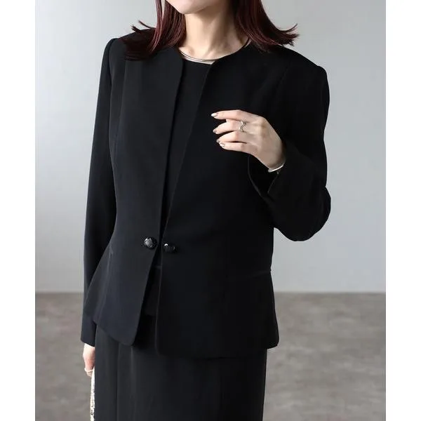 喪服 セレモニースーツ セットアップ フォーマルノーカラージャケット&ワンピース2点スーツセット「入学式・卒業式・セレモニー・喪服・礼服」 レディース