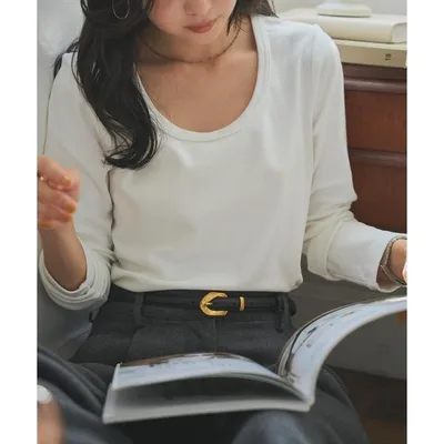 tシャツ 「 M L XL 選べるサイズ 」 深Uネック細リブ長袖Tシャツ レディース