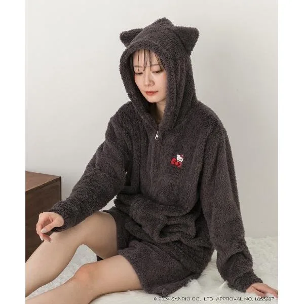 パーカー 「HELLO KITTY」猫耳フード付き ボアパーカー レディース