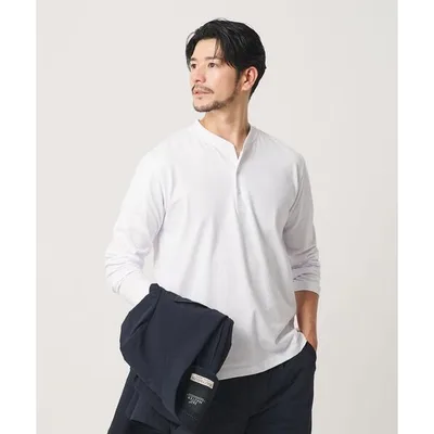 ヘンリーネック tシャツ 「WEB限定 WARDROBE SMART」クリア ガスコットン ヘンリーネック カットソー「抗菌・防臭」 メンズ