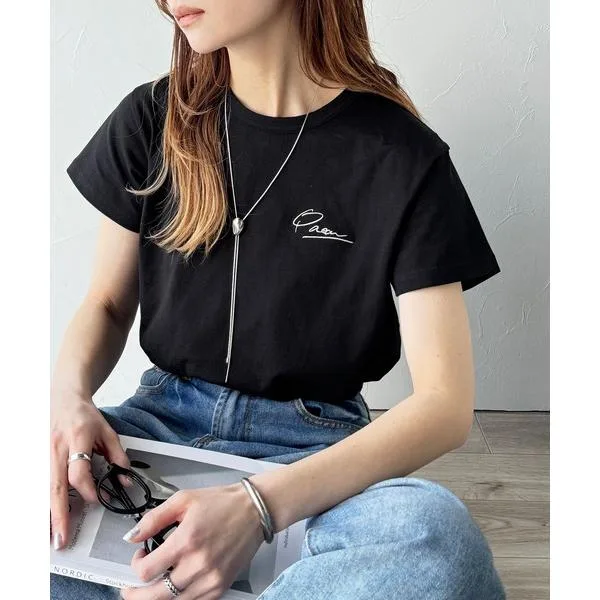 tシャツ 半袖 こなれ感たっぷり。オーガニックコットン100%胸元PAEAN刺繍Tシャツ(半袖) レディース