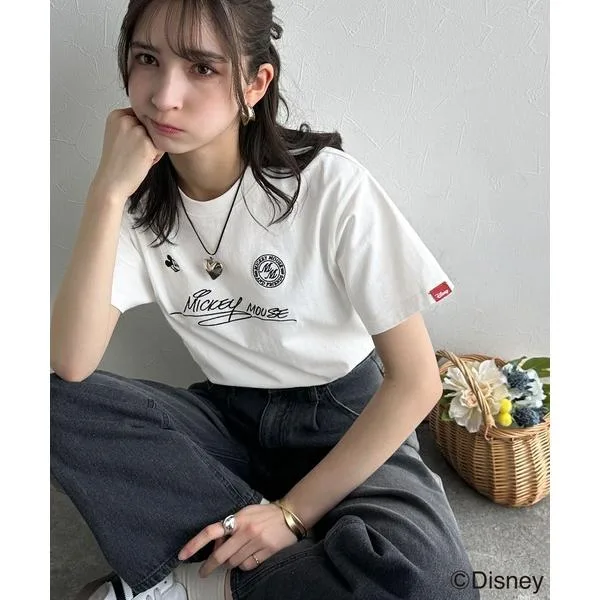 tシャツ 半袖 大人女子必見! 綿100%「ディズニー」サイン風刺繍Tシャツ(半袖) レディース