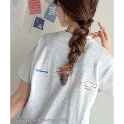 tシャツ 半袖 「Sanrio characters/サンリオキャラクターズ」大人っぽく推せる。綿100%バックサンリオキャラ刺繍半袖コンパクトTシャツ(半袖) レディース
