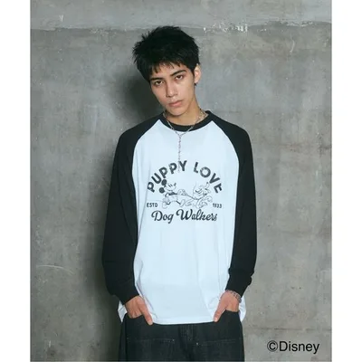 tシャツ Disney Mickey / ミッキー ヴィンテージライク レトログラフィック 古着風クラックプリント ビッグシルエット ラグランロンT カットソー メンズ …