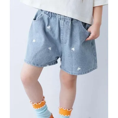 パンツ ハートと花がえらべる 刺繍 デニム ショートパンツ キッズ 子供服 女の子