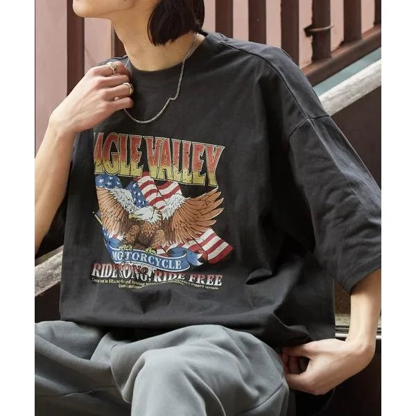 tシャツ 半袖 ヴィンテージライクデザイングラフィックプリント半袖Tシャツ レディース メンズ