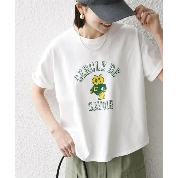 tシャツ 半袖 「WEB限定/SHIPS any別注」THE KNiTS:「洗濯機可能」ラウンドヘム プリント ショート TEE レディース