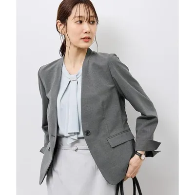 ジャケット ノーカラージャケット リネンライクシリーズ ドライタッチノーラペルジャケット/UVカット レディース
