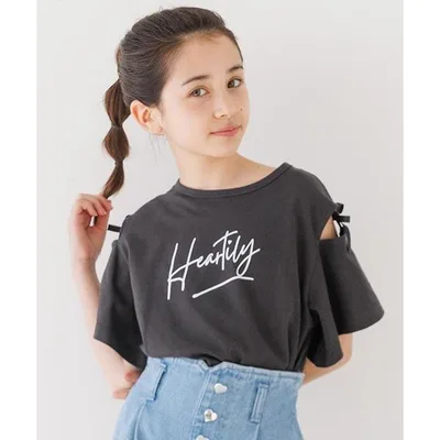 tシャツ \大好評につき再入荷!!/ 大人気アイテムキッズ リボンオープンショルダー半袖Tシャツ キッズ 子供服 女の子