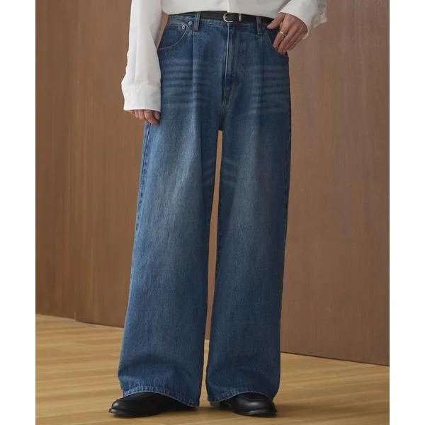 ワイドパンツ ジーンズ 「LUENNA」One-Tuck Wide Straight Denim Pants / ワンタックワイドストレートデニムパンツ メンズ レディース