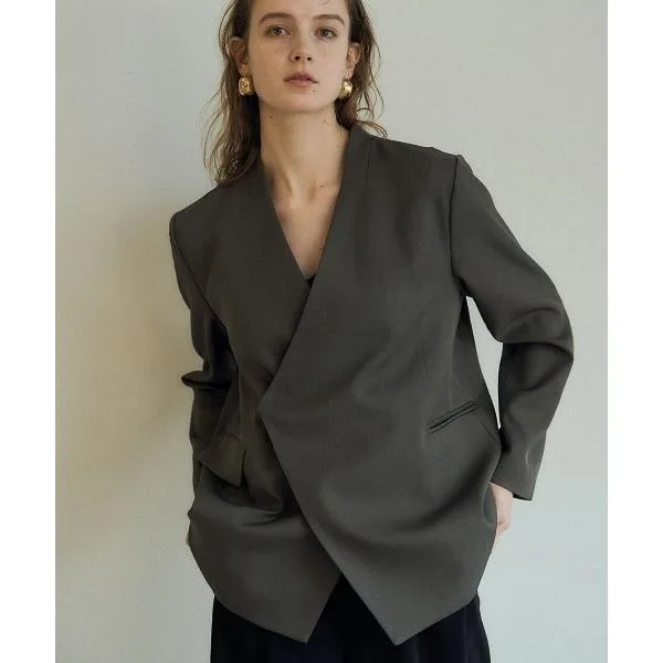 ジャケット ノーカラージャケット Melange collarless jacket レディース