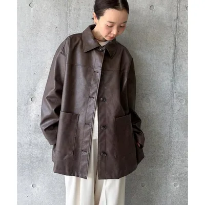 ステンカラーコート コート ステンカラーフェイクレザージャケット「by SON」 レディース