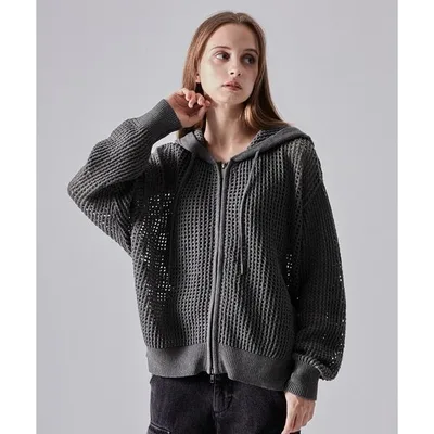 パーカー 「CLEL」Watermark Knitting Mesh Zip Parka/透かし編み メッシュジップパーカー メンズ レディース