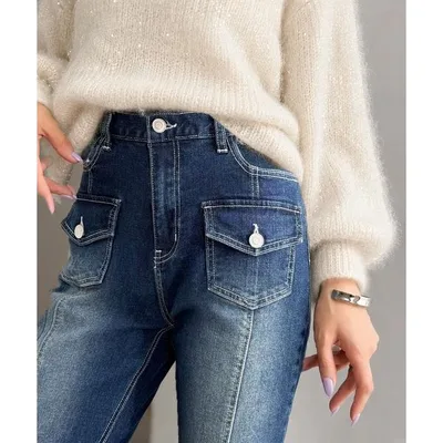ジーンズ デニム デニムパンツ 「mily bilet」脚、盛れすぎ注意!ポケットデザインストレッチフレアデニム レディース