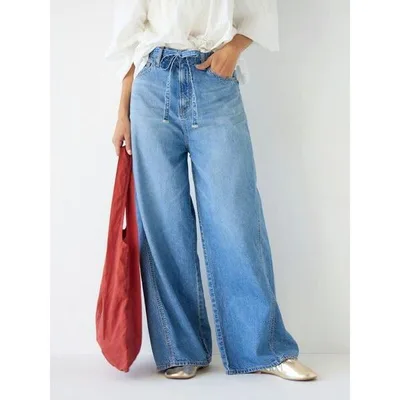 ワイドパンツ ジーンズ デニム デニムパンツ ウエストベルトデザインデニム レディース