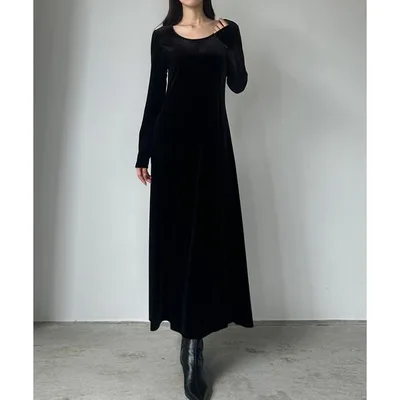 ワンピース 前後2wayベロアセミフレアワンピース(薄手、裏地無し)