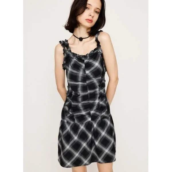 ワンピース 「2025AW」CHECK FRILL S/OP チェック フリル ショートワンピース 秋服