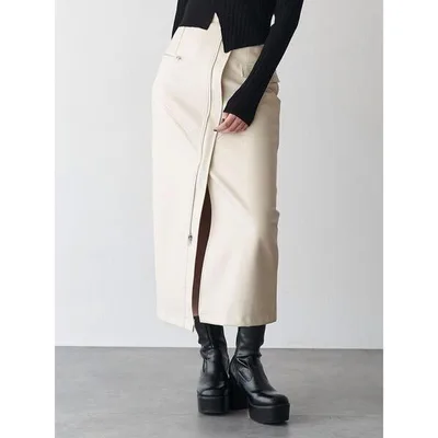 ロング スカート ZIPスリットフェイクレザースカート