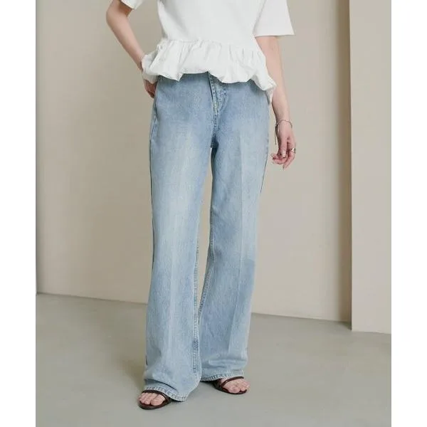 ジーンズ デニム デニムパンツ 「新色追加!」USコットンデニムセミフレアパンツ レディース