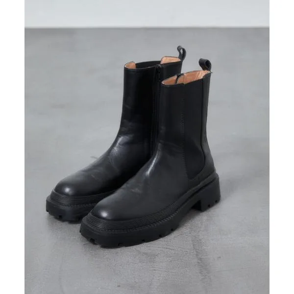 ショート サイドゴア ブーツ ATELIER BRUGGE/アトリエブルージュ レザー サイドゴア タンクブーツ / 牛革(22.5cm〜24.5cmサイズ展開) レディース